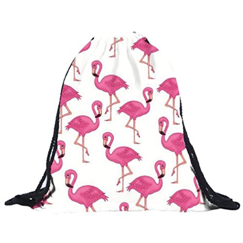 SMARTLADY Unisex Mochila con Cordón, Flamenco 3D Impresión Bolsos Mochila Bolsa de Viaje, Blanco