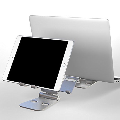 SLEO Supporto Tablet, Porta cellulare Universale Stand stand da tavolo pieghevole e regolabile Multi-Angolo Holder per Nintendo Switch, Tutti gli iPhone, iPad, Smartphone, Tablet, Kindle - Argento