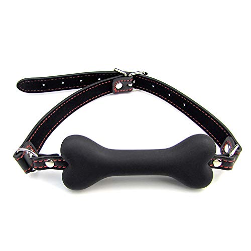 Imixcity Unisex Boca Mordaza Forma de Hueso Correas de Hebilla de Cuero PU de Silicona Perro de para Hombres Mujer Audlt Juegos de Cosplay (A_Negro)