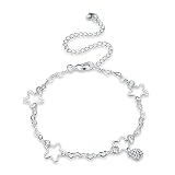 ΑΝΑΖΟΖ♥ Color: Plata AnazoZ Tobillera de Mujer Chapado en Plata Tobillera Corazón Hueco Estrellas Tobilleras en Plata Mujer