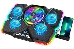 GRENDS Laptop Kühler RGB Gaming Notebook Kühlpad für Schreibtisch und Schoß Ständer 7 Höhenverstellbar mit 5 Leisen Lüfter+Handyständer für 15,617 Zoll Laptop RGB Hintergrundbeleuchtung RMP…