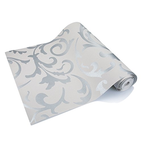 Auralum® europäisch Tapeten Acanthaceae Vliestapete TV Kulisse Mustertapete für Wohnzimmer Umweltschutz 10M x 53cm Silber - 2