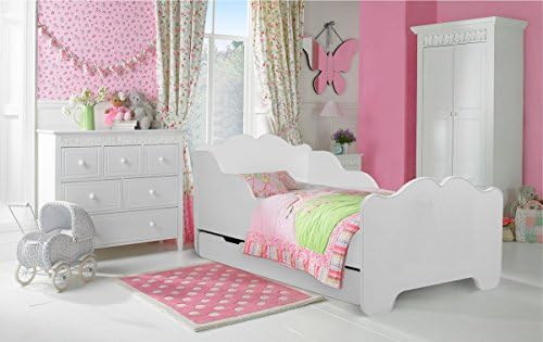TODDLER KIDS CHILDRENS BED WHITE WITH MATTRESS AND DRAWER140x70
