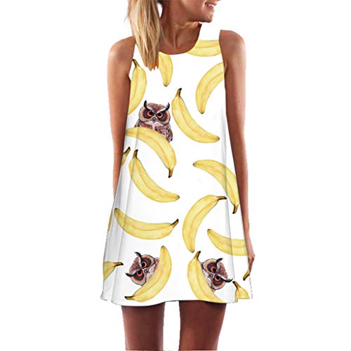 Robes Vintage,Daysing Femmes Vintage Boho Summer Sleeveless Beach Imprimé Mini Robe Courte Nouvelle Mode D'éTé Imprimé Floral 3D LâChe Grande Taille Une Jupe De Mot