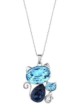 ❤Valentinstagsgeschenke❤ Swarovski Elements Halsketten Katze Blau Kristall Neoglory Jewellery