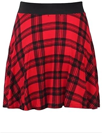 New Womens Red Ladies Check Tartan Skater Mini Skirt Elasticated Waist Size 8-22