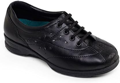 Padders Plus Women's Leather Shoe 'Karen 2' | Plus+ Range For Extra Width &amp; Depth | Dual Fit System | Ultra Wide 4E-6E Fit | Free Footcare UK Shoe Horn