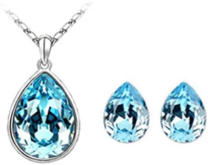 MSNHMU Earring Pendant And Necklace For Women With Teardrop Christmas Present,Blue-M