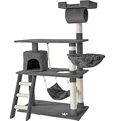 tectake Arbre á Chat géant grattoir griffoir et Centre d'activités 141cm - diverses Couleurs au Choix - (Gris | No. 401853)