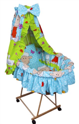 Preisvergleich Produktbild Amilian® 9tlg Textile Ausstattung für STUBENWAGEN Bollerwagen Himmel Matratze Baby Bettwäsche Schaf Türkis