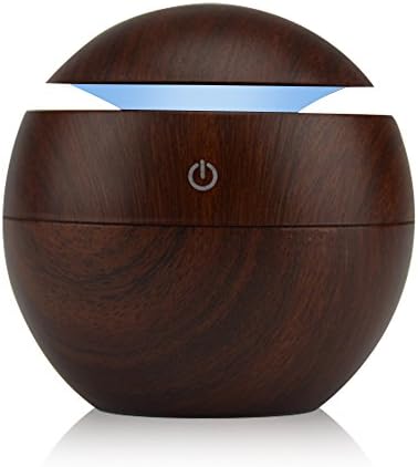 Kbaybo Mini Wooden Air Humidifier Aroma Diffuser with 7 Soothing LED Lights & USB Portable - Brown, 130 ml