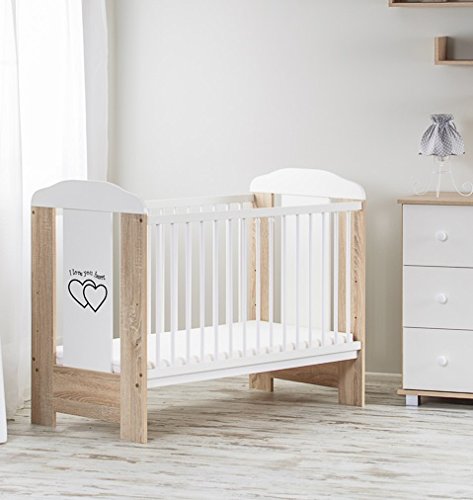 Dark Brown Wooden Baby Nursery Cot (120 x 60 cm) With Foam Mattress 13 cm deep - HEARTS Design