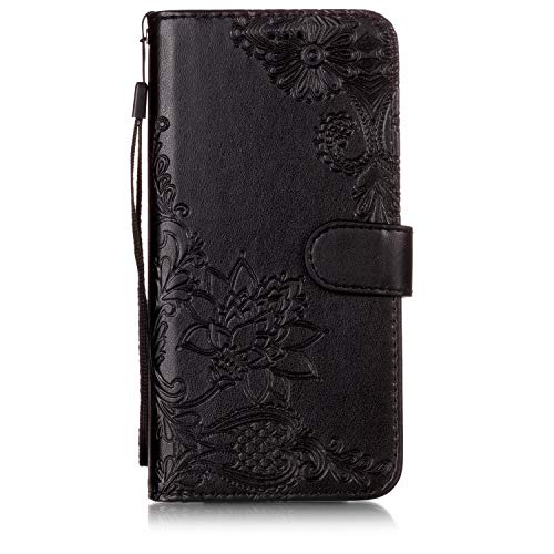 Preisvergleich Produktbild Homikon PU Leder Hülle Schön Spitze Schutzhülle Brieftasche Ledertasche Bookstyle Lanyard Weiche Handyhülle Kunstleder Lederhülle Silikon Tasche Kompatibel mit Huawei Mate 10 Lite - Schwarz