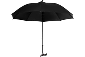 Bargain Shack 2-in-1 Walking Stick & Integrated Umbrella for women & Mens with Adjustable Hight Up to 92cm -Black Umbrella Cane with Sturdy handle and anti-skid rubber foot