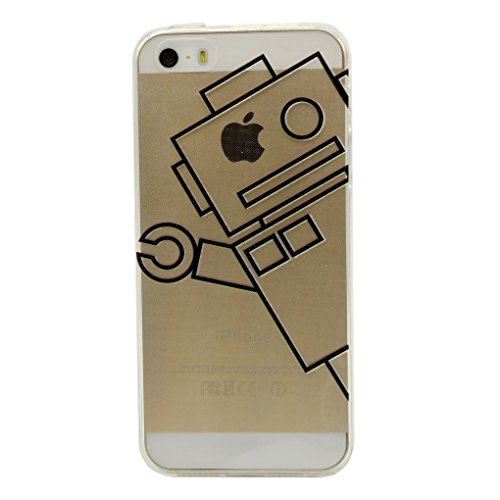 Keyihan iPhone 5 / 5S / SE Funda Carcasa Divertido Negro Cómic Patrón Suave TPU Transparente Ultra Delgada y Ligéra Parachoques Carcasa para Apple iPhone 5/5S/SE (Robot)