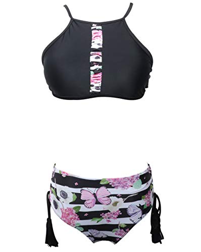 Auspicious beginning 2Pcs Élégant Fleur Papillon Impression Maillot de Bain pour Maman et Fille