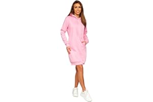 BOLF Damen Sweatkleid Lang Sweatshirt Longshirt Oversize Hoodie Tunika Sportkleid Kapuzenpullover Kapuzenkleid Weich Und Bequem Hochwertiger Baumwollmischung Fitness Sport Basic Einfarbig Uni [A1A]