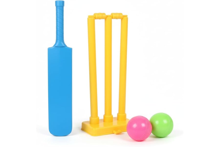 Kids Cricket Set – Plastic Cricket Bat and Ball Set for Children | Complete Garden & Indoor Cricket Game Toy | Lightweight Outdoor Sports Kit with Bat, Balls, Stumps & Base for Boys & Gir