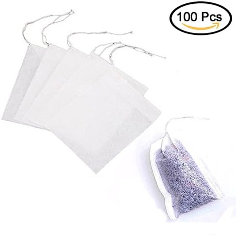 STARS100 Tea Strainer Disposable Drawstring Seal Filter Empty Paper Tea Bags Cloth (White, L Size, Set of 100)