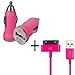 Price comparison product image Xtra-Funky Exclusive Bullet Shaped USB Car travel Charger Adapter & 1 Meter Meter Long High Quality Replacement USB Charger Data Sync Transfer Cable For iPhone 3G 3GS 4 4S / iPod Touch 1st 2nd 3rd 4th / Nano & Classic 1st 2nd 3rd 4th 5th 6th/ iPad 1 & 2 (Sync Only with iPad) -- HOT PINK