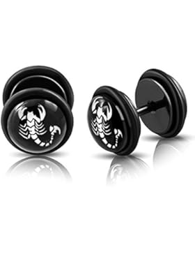 bkwear 2 Stück Ohrstecker F192 bk3 Skorpion Fake Plug Skorpion Ohrstecker Edelstahl Schwarz 7 mm ohne - 8 mm inkl...