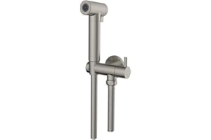 OGOMONDO Kit Idroscopino Wc Doccetta Ottone Portatile Shut-Off Monogetto Azionamento a Leva (1, Nickel Spazzolato Tondo)