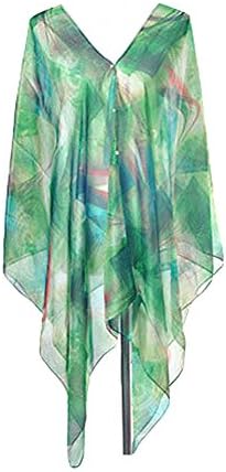 Sarong Multipurpose Wrap Painting Printed Beach Wear Swimwear Cover Up with ButtonsBikini Driving/Sun Protection (Green)