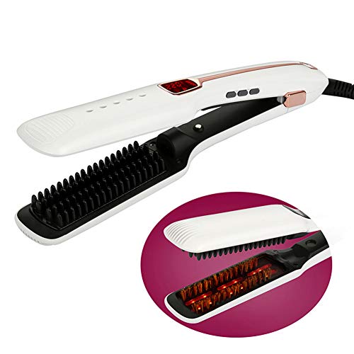 Electric Hair Straightener Brush  2-In-1 Ionic Straightening Brush Vapor Straightener Iron With Anti-Scald Feature  Auto Temperature Lock And Auto-Off Function  White 