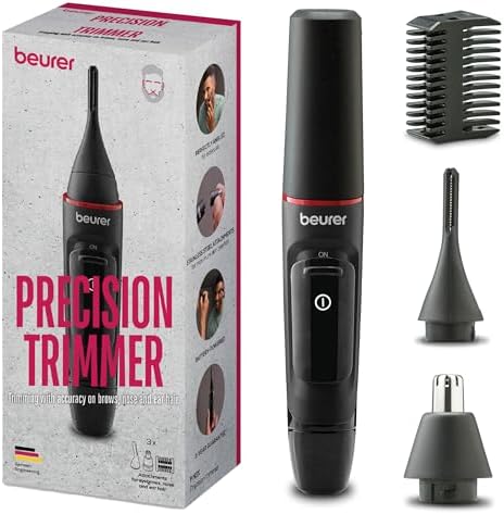 Beurer MN3X Rifinitore di precisione, Macchinetta per tagliare i capelli a batteria, 3 accessori di alta qualità, Rifinitore di precisione per modellare e rifinire peli di naso,orecchie e sopracciglia