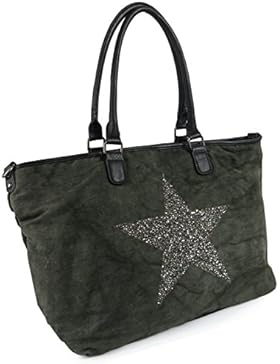 Große Sterne Handtasche Beuteltasche Canvas Pailletten Stern Shopper