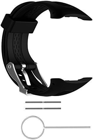 Watch Strap Replacement Band with Adjustable Buckle and Quick Release Sports Silicone Wristband for Garmin Forerunner 10 15 GPS Running Watch Small Large with Tools (S for Female, Black)