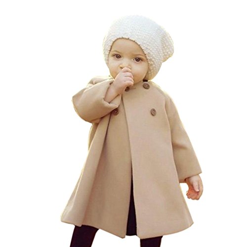 Preisvergleich Produktbild Longra Baby Kinder Mädchen Wintermantel Winterjacke mit Umhang Button Kinder Lang Trenchcoat Outwear Steppjacke Kinderjacke Outdoorjacket Warm Oberbekleidung (0-5Jahre) (90CM 24Monate, Khaki)