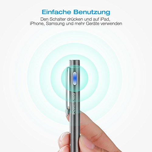 Poweradd elektronischer aktiver Stylus Stift, prÃ¤ziser aufladbarer Eingabestift kapazitiv mit dÃ¼nner Spitze, tolles GefÃ¼hl beim Spielen, Zeichnen und Schreiben auf Touchscreen Apple iPhone, iPad, iPad Mini, iPad Air 2, Handys, Smartphones Tablets, Grau