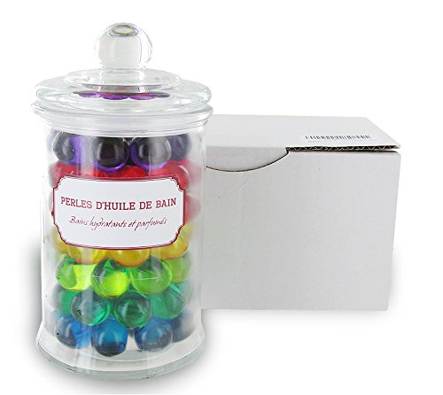 84 translucent bath pearls in a glass jar