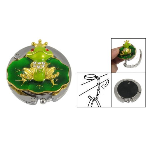 SODIAL (R) Gold Ton & Gruener Frosch Muster Beutel Handtasche Aufhaenger Haken Halter - 2