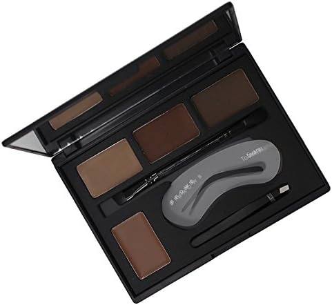 Waterproof Eyebrow Kit with Stencil Set - Brown Eyebrow Palette, Brow Gel Pomade and Powders - 3 Powder Shades, 1 Tinted Waterproof Brow Wax, 3 Eyebrow Stencils, Angled Tweezers, Double Brush, Mirror