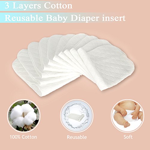 Deluxe 10 Pcs Baby Cotton Washable Adjustable Soft Cloth Diaper Diapers Inserts -- Super Water Absorbent