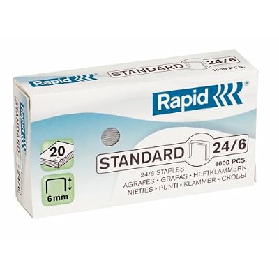 Rapid Agrafes Standard 24/6, Longueur 6 mm, 5000 Agrafes, Agrafe jusqu’à 20 feuilles, Fil flexible cuivré, 24860000