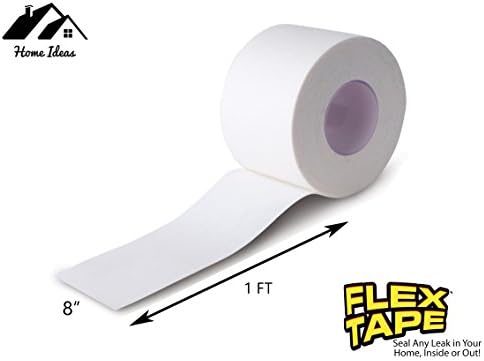 Home Ideas WHITE 8" x 1' 8 Inch x 1 Foot FLEX TAPE Strong Seal Waterproof Rubberized Tape- AS SEEN ON TV …