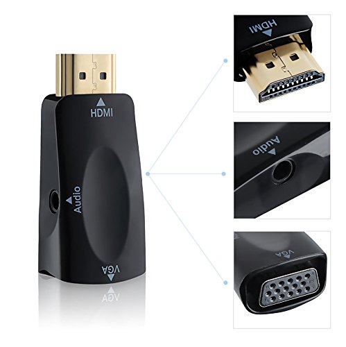 HDMI auf VGA, Splaks Vergoldete 1080P HDMI auf VGA Adapter Konventer Stecker mit Audio Übertragung für PC, Laptop, DVD, Desktop, Ultrabook, Notebook, Macbook Pro, Chromebook usw. – Schwarz - 5