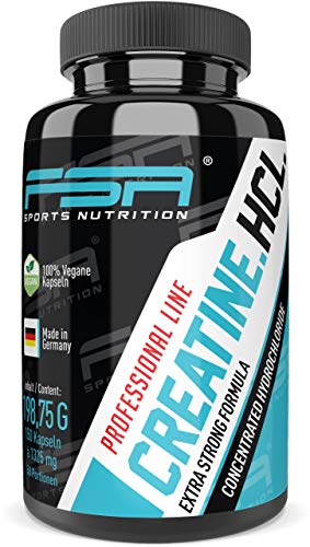 Creatina clorhidrato HCL altamente dosificada, 150 cápsulas, 1000 mg de creatina clorhidrato pura por cápsula vegana - de la marca de deporte profesional FSA Nutrition, fabricado en Alemania