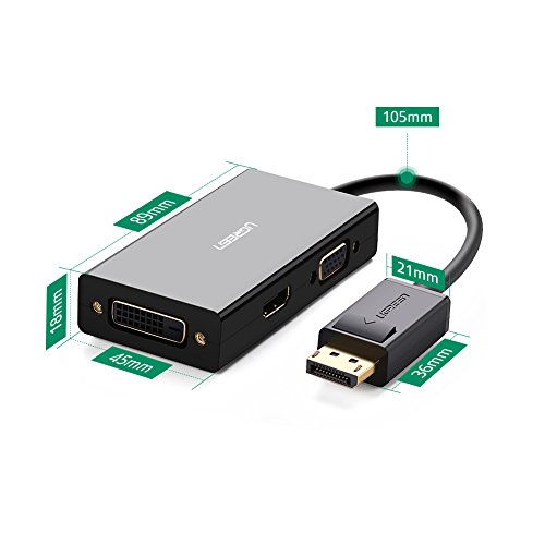 UGREEN Displayport Adapter 3 in 1 Displayport zu HDMI DVI VGA Konverter Adapter 4K für HDTV (Schwarz) - 7