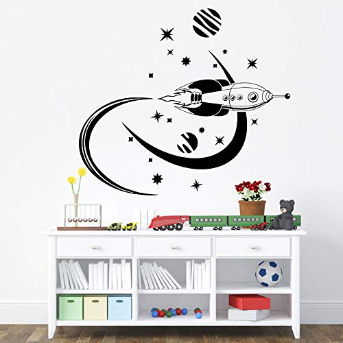 Preisvergleich Produktbild Neue kreative raketenschiff vinyl wandaufkleber für kinder jungen zimmer wandbilder vintage art rakete diy poster abnehmbare wandtattoos lm 56 cm x 78 cm