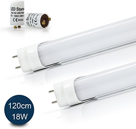 2-Pack Vkele LED T8 Fluorescent Tubes 4FT 120CM Aluminum Heatsink Daylight Natural White 4000k 18W Neon Tubes 36watt replacement for T8 Luminaire lamp bulb ceiling light 1650lm End rotable Milky cover Home Factory Office Lighting incl.Starter