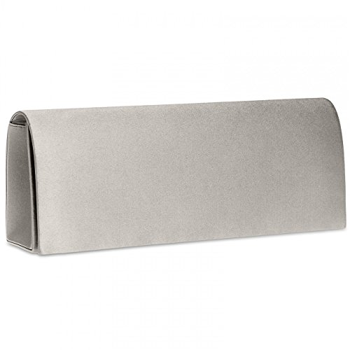CASPAR TA278 Bolso de Mano para Mujer/Clutch Largo Satén Brillante, Color:plateado