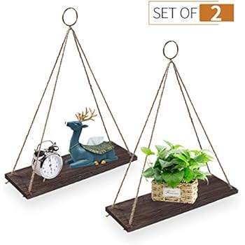 Mkouo Holz Hängendes Regal Wandschaukel Lagerregale Jute Seil
