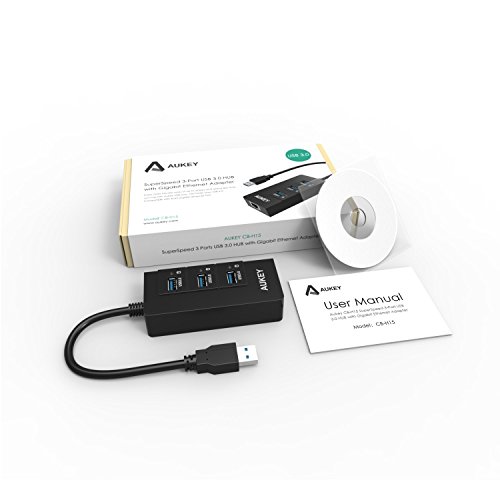 AUKEY USB 3.0 Hub 3 Port mit 1 * Ethernet Anschluss Schwarz kompatibel Windows XP, Windows Vista, Windows 7, Windows 8, Windows 10, Mac OS - 7