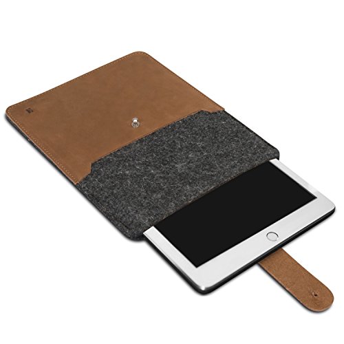 KANVASA iPad Pro 9.7 / iPad / iPad Air 2 Filztasche „Woods“ – Edle Leder Filz Hülle Grau Braun – Vintage Tasche Case Sleeve Ledertasche für Apple iPad Pro 9.7 Zoll – Wollfilz & Echtleder Schutzhülle - 5