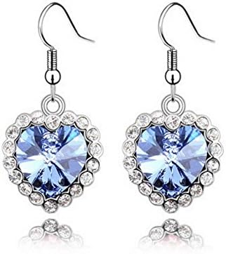 Alvdis One Pair Titanic Love Heart Style Swarovski Crystal Fashion Ear Ring Earring, Blue