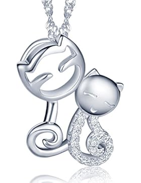 Unendlich U Niedlich Doppel Katzen Kätzchen Herz Damen Halskette 925 Sterling Silber Zirkonia Anhänger Kette mit...
